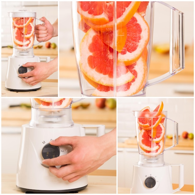 Grapefruit witte Blender op een houten tafel