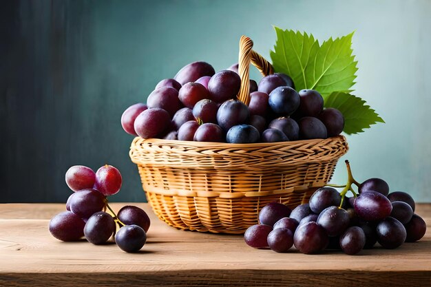 Grapes are placed in a basket on a table