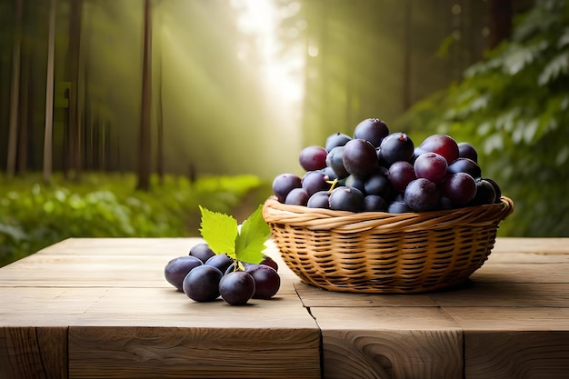 Grapes are placed in a basket on a table