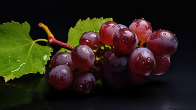 Grapes on a black background with raindrops