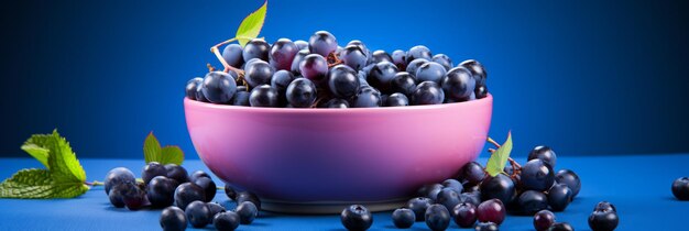 Grapes in a bowl on a dark blue background Generative AI