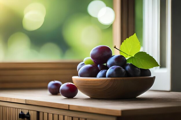 Grapes in a bowl on a window sill