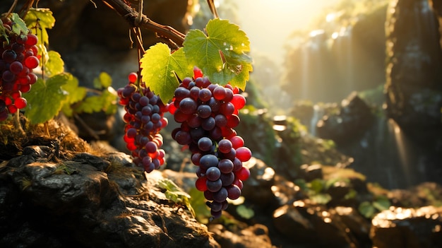 a grapes garden and grapes hanging on the branch