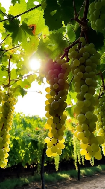 Grapes hanging from the vine in the sun