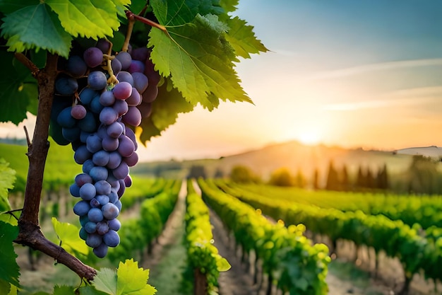 Grapes hanging on a vine in a vineyard