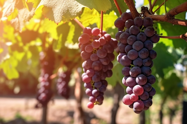 Grapes hanging on the vine in a vineyard