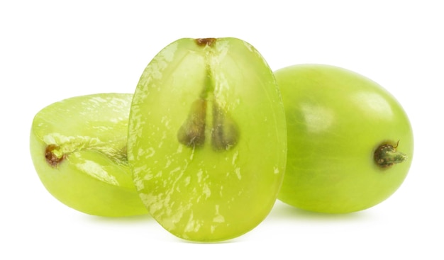 Photo grapes isolated. green grapes and half a grape on a white background.