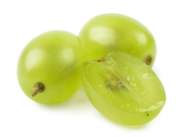 Grapes isolated. Green grapes and half a grape on a white background.