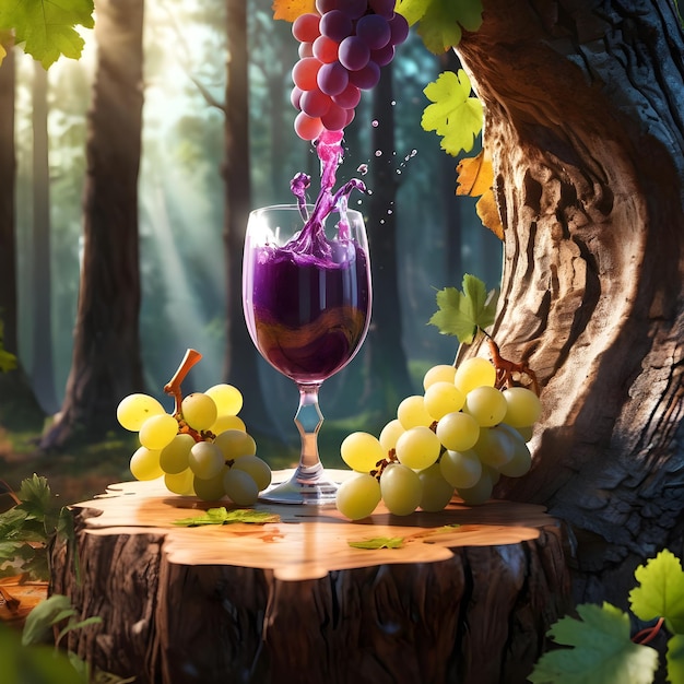 grapes juice Podium in forest