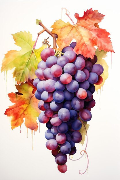 grapes leaves branch draped purple illustration dionysus fructose oil napa net warm color wall