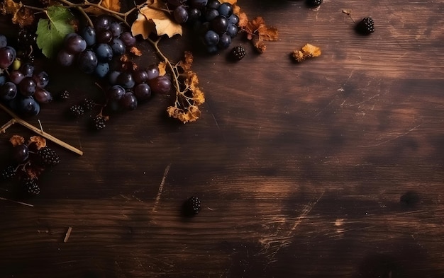 Grapes and leaves on a dark background