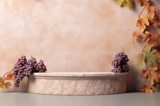 Grapes of success a concrete podium for showcasing your product on a beige background