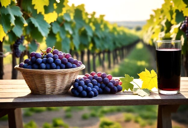 виноград на столе с корзиной винограда на нем