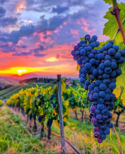 Photo grapes on the vine at sunset a photo of grapes on the vine