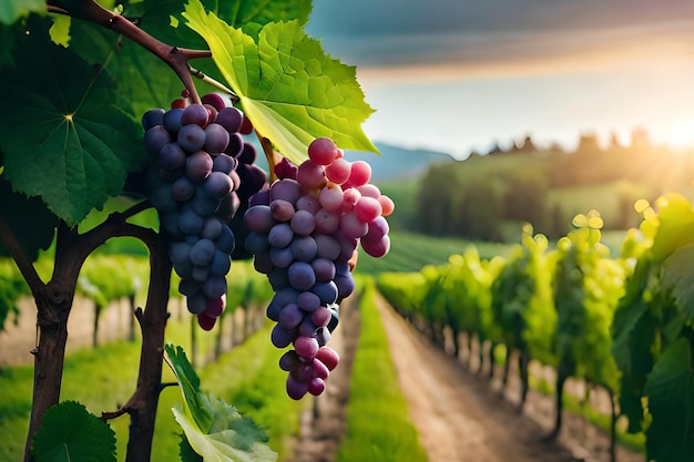 Grapes on a vine in a vineyard