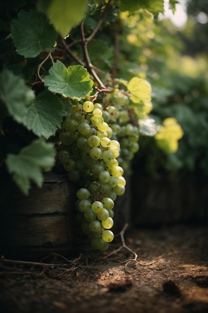 виноград на лозе на фоне зеленой лозы