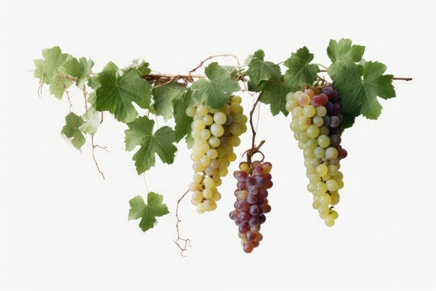 Grapes on a vine with leaves and grapes