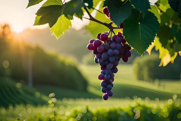 Grapes on a vine with the sun shining on them