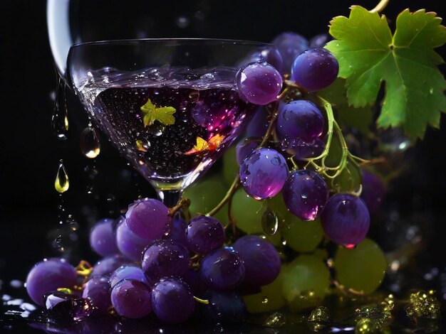 The grapes with glass work and glitter tiny full size black background