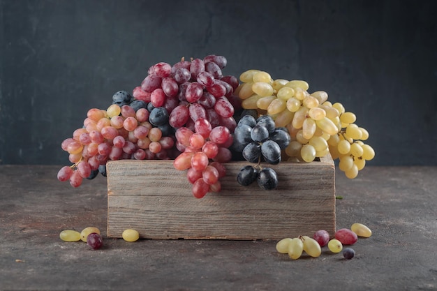 Grapes in a wooden box