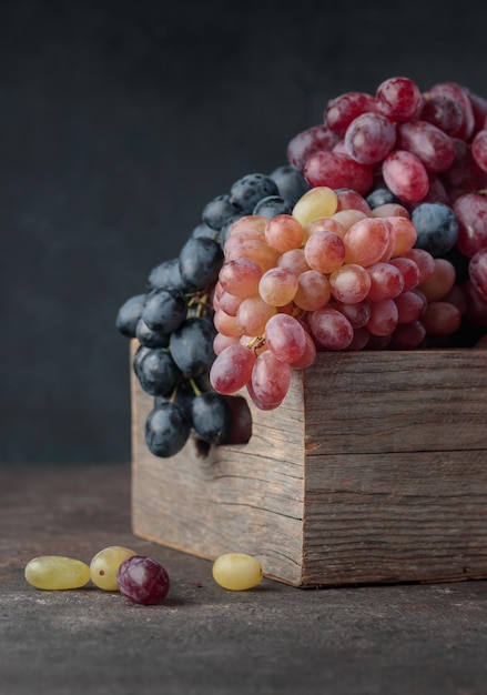 Grapes in a wooden box