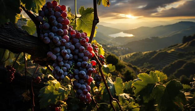 Grapevine in sunset ripe fruit vineyard nature freshness organic harvest generated by artificial intellingence