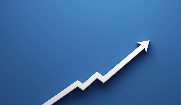 Grafico freccia di miglioramento colore bianco su sfondo blu modello