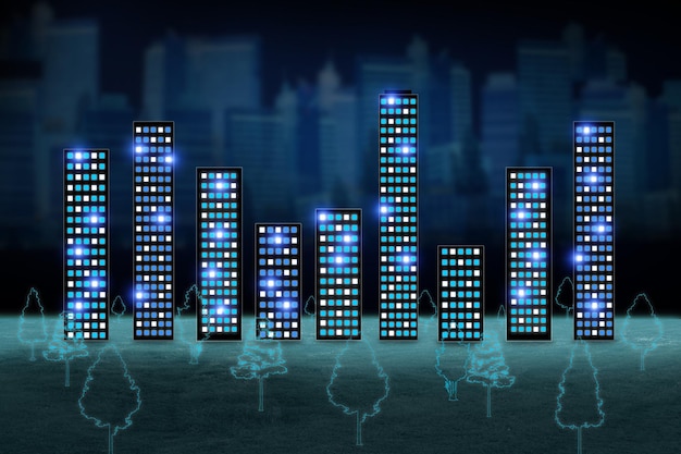 Graph of business growth and financial success development Graphic layout of the city