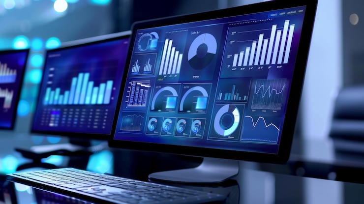 Photo graph and diagram finance technology dashboard on screen