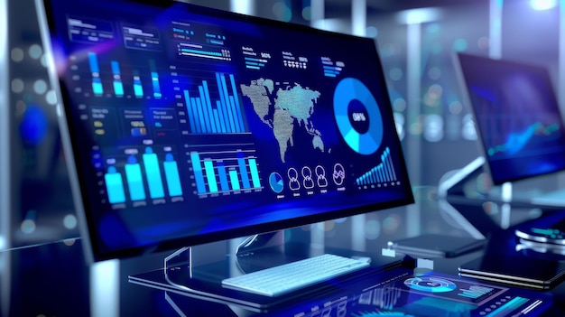 graph and diagram finance technology dashboard on screen