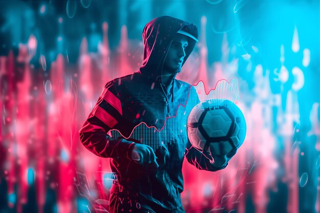 Foto grafico che mostra un giocatore di calcio con la palla