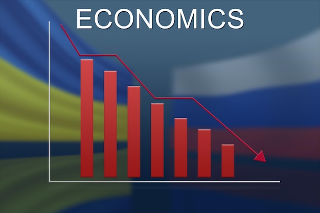 Foto grafico della recessione economica sullo sfondo delle bandiere nazionali