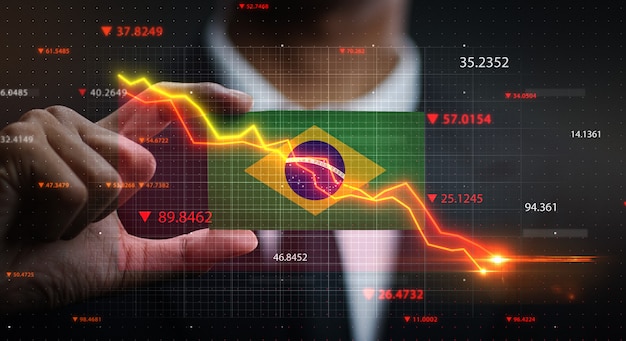 Graph Falling Down in Front Of Brazil Flag. Crisis Concept