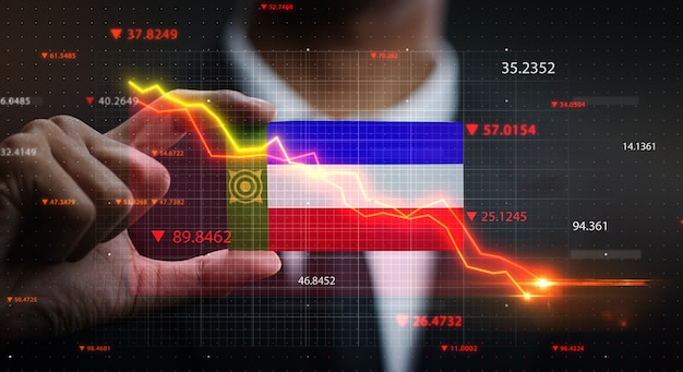 Graph Falling Down in Front Of Khakassia Flag. Crisis Concept