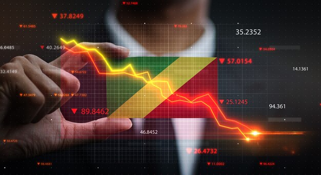 График падают перед флагом Республики Конго. Концепция кризиса
