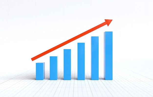 Graph going up and red arrow Bar graph with arrow Business concept