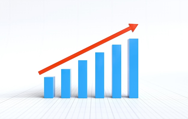 上昇するグラフと赤い矢印 矢印付きの棒グラフ ビジネス コンセプト