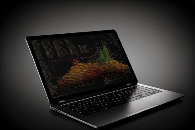 Graph illustration on laptop screen background Generative AI