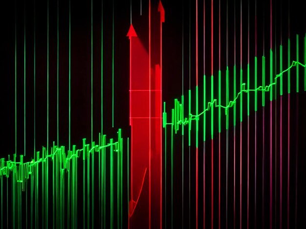 Foto una linea grafica che va su da sinistra a destra la parte sinistra della linea è rossa e la parte destra è verde