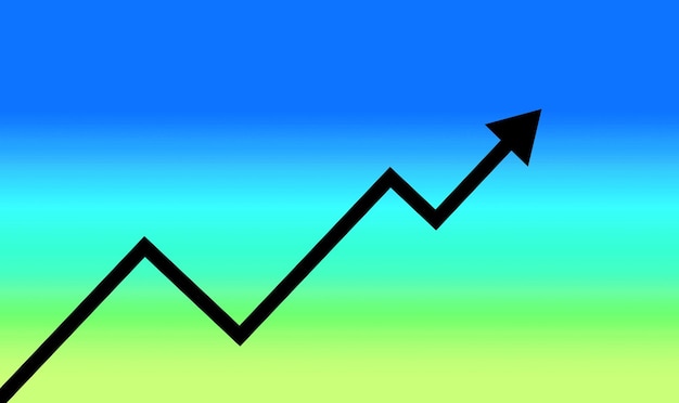 Grafico con freccia nera su sfondo blu e verde sfumato