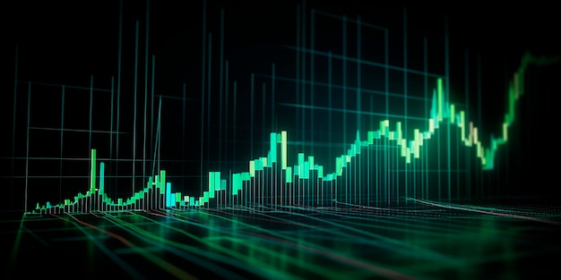 Photo a graph with green and blue lights is shown on a black background.