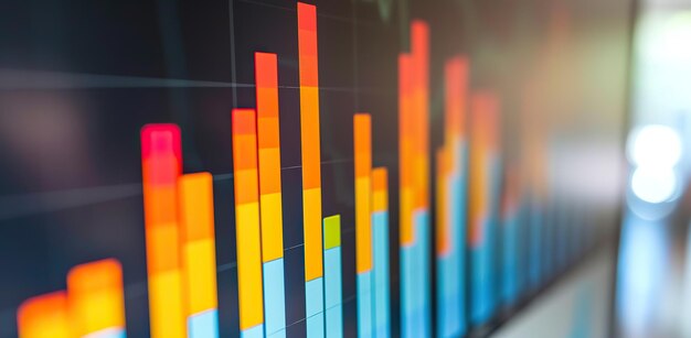 Graph with rising columns on the screen The concept of analytics and data