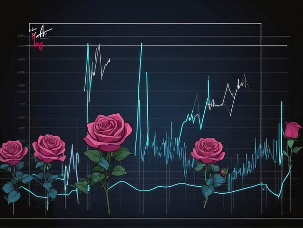 a graph with roses growing on it and a butterfly flying above it