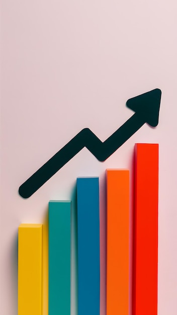 Foto grafico con freccia verso l'alto su sfondo bianco raffigura la crescita e il progresso vertical mobile wallpaper