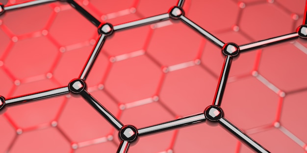 Graphene molecular nano technology structure on red - 3d rendering