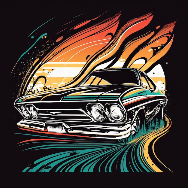 Photo a graphic of a classic car with flames on the front.