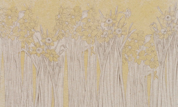 사진 갈색 오래 된 종이에 그려진 그래픽 수 선화 꽃