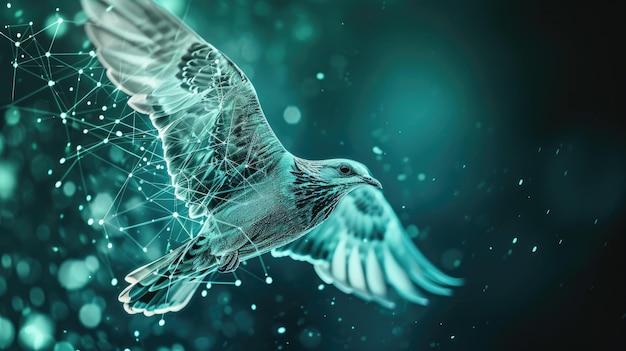 Графическое изображение летающей птицы, представляющее взаимосвязанную технологию
