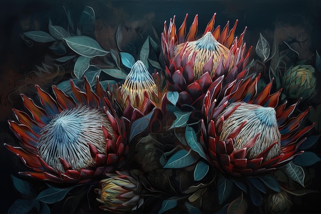 a graphic depiction of a bouquet of flowers set against a dark backdrop
