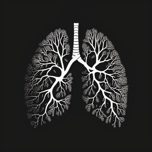 Graphic Design Concept 3D Human Lung Illustration with Smoked Iron, Metal, Gold, and Wood Elements